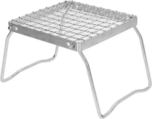 Folding Campfire Grill, 304 Stainless Steel Portable Camp Gril with Foldable Legs,Storage Bag, Lightweight Grill Grate Grid Campfire Stand for Barbecue, Picnic, Backpacking