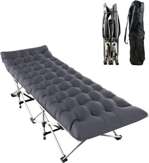 Folding Camping Cot for Adults with Carry Bag，Collapsible Travel Camp Cot Folding Bed with Mattress，Portable Futon Bed for Camp Office Use Outdoor Cot Bed for Traveling，Support 440lbs，Black