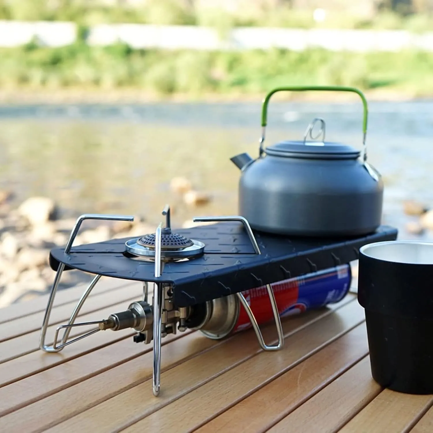 Folding Picnic Table with Gas Stove Portable Outdoor Camping Table with Insulated Surface