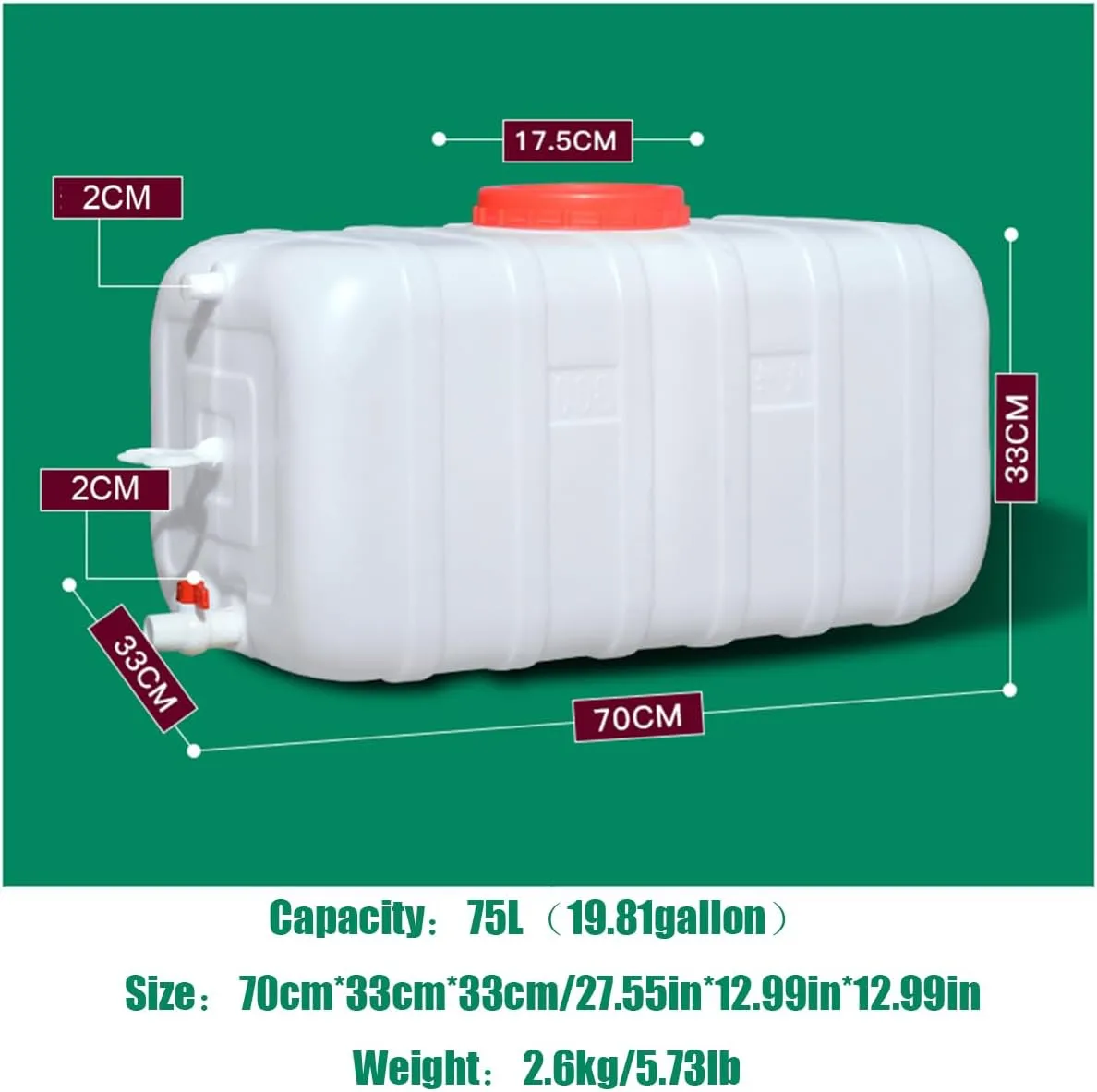 Food Grade Water Carrier 45L/75L/100L/200L Water Container Water Container with Faucet，Portable Water Storage Jug Perfect for Outdoors Camping Hiking Emergency(Size:75L/19.81gal)