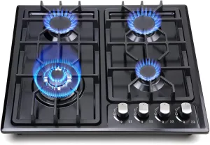 FORIMO Gas Cooktop 22Inch，Built in Gas Cooktop 4 Burners Stainless Steel Stove with NG/LPG Conversion Kit Thermocouple Protection and Easy to Clean