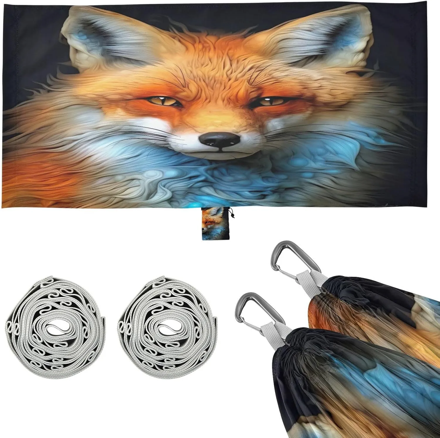 Fox Drawing Camping Hammock, 330 lbs with 2 Tree Straps, Carry Bag, Single Portable Hammock for Outdoor/Indoor, Hiking, Beach, Backpacking, Travel