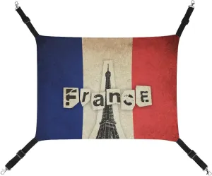 France Flag with Eiffel Tower Cat Hanging Hammock Soft Breathable Pet Cage Dog Hammock with Adjustable Straps and Metal Hooks, style, 202403255