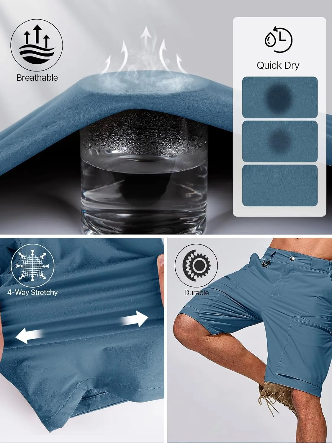 FREE SOLDIER Men's Cargo Hiking Shorts with Belt Lightweight Quick Dry Tactical Shorts with Pockets for Casual Work Golf