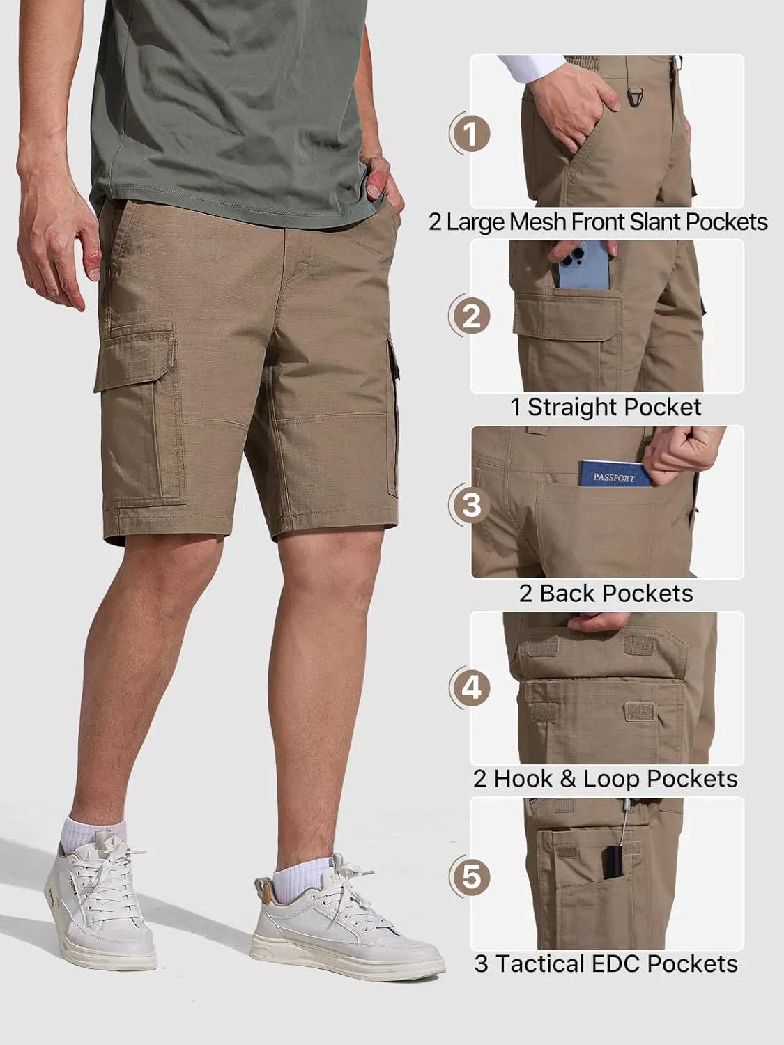 FREE SOLDIER Men's Hiking Cargo Shorts Water Resistant Quick Dry Lightweight Shorts for Hiking Cargo Casual with 8 Pockets