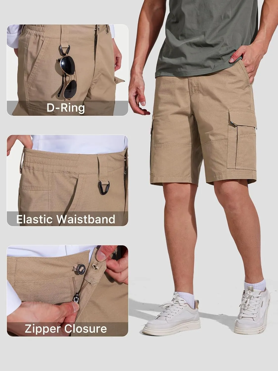 FREE SOLDIER Men's Hiking Cargo Shorts Water Resistant Quick Dry Lightweight Shorts for Hiking Cargo Casual with 8 Pockets