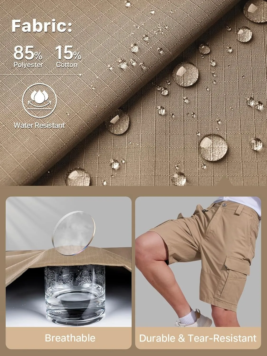 FREE SOLDIER Men's Hiking Cargo Shorts Water Resistant Quick Dry Lightweight Shorts for Hiking Cargo Casual with 8 Pockets