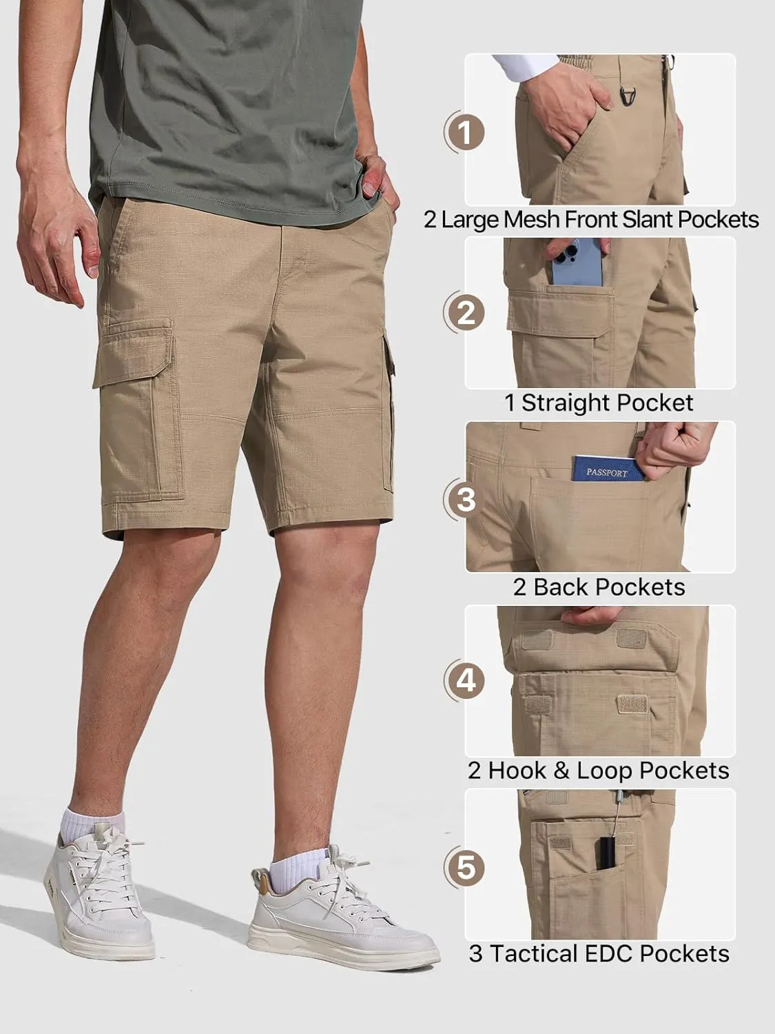 FREE SOLDIER Men's Hiking Cargo Shorts Water Resistant Quick Dry Lightweight Shorts for Hiking Cargo Casual with 8 Pockets