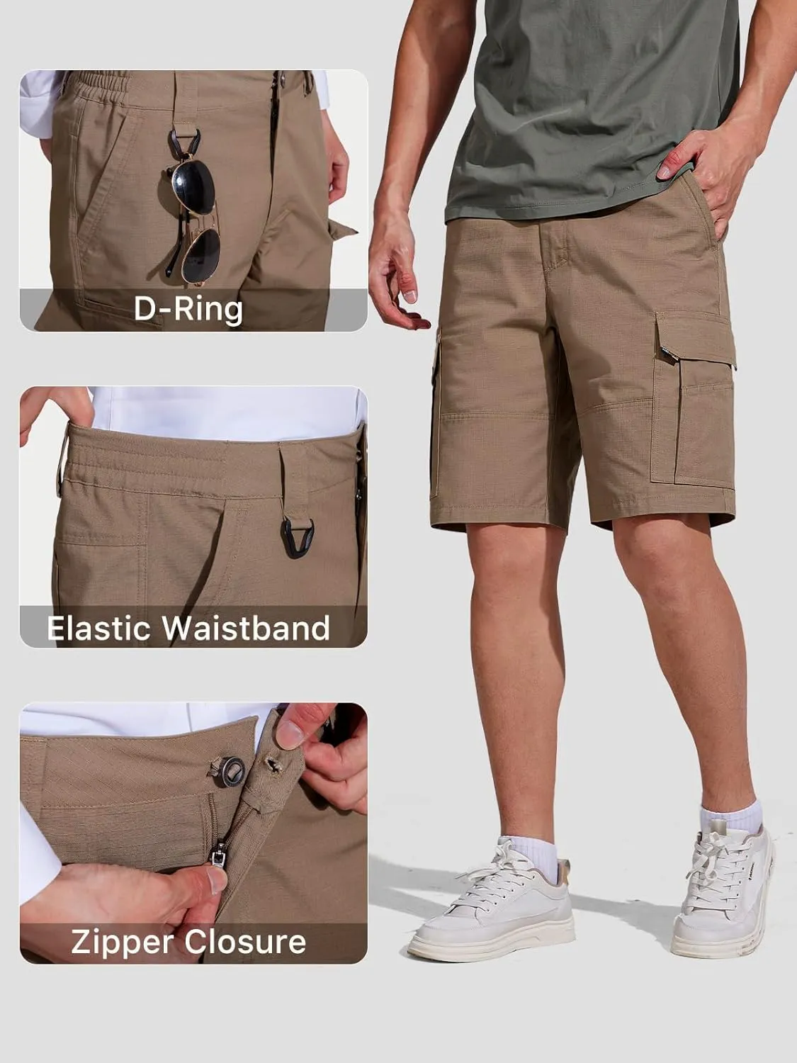 FREE SOLDIER Men's Hiking Cargo Shorts Water Resistant Quick Dry Lightweight Shorts for Hiking Cargo Casual with 8 Pockets
