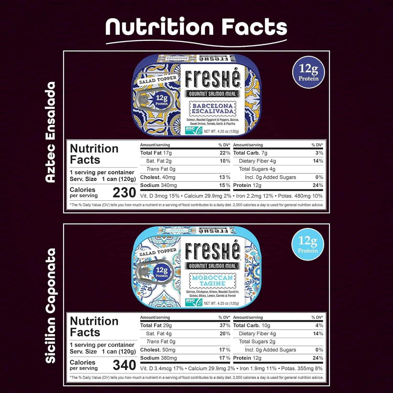 Freshé Canned Salmon Variety Pack (4 Pack) - Mediterranean Style Atlantic Salmon in Olive Oil with Lemon - Sustainably Farmed Tinned Fish (4.25oz Cans)