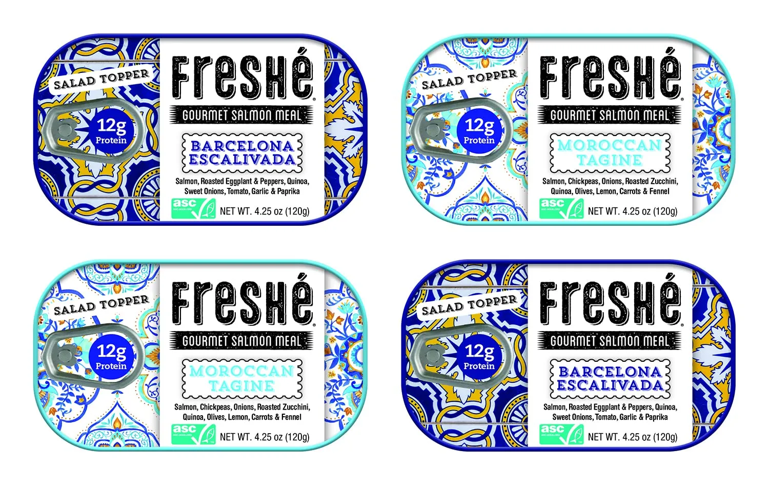 Freshé Canned Salmon Variety Pack (4 Pack) - Mediterranean Style Atlantic Salmon in Olive Oil with Lemon - Sustainably Farmed Tinned Fish (4.25oz Cans)