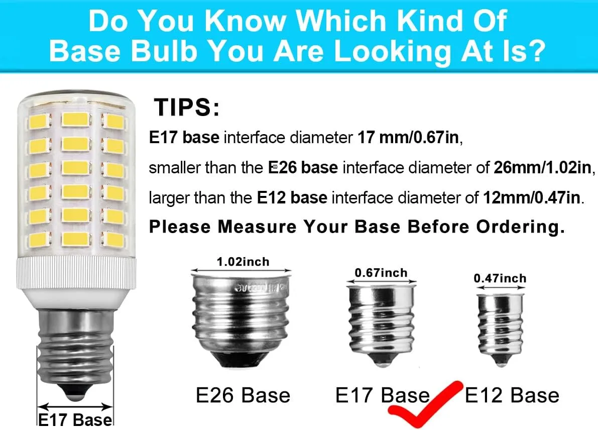 Frigidaire Freezer Light Bulb Replacement E17 Intermediate Base Compatible with Kenmore Refrigerator Replace 5304517886 KEI D28A KEL2811 KEI D28M Daylight White 5W Compact Bright Lighting, 2 Pack