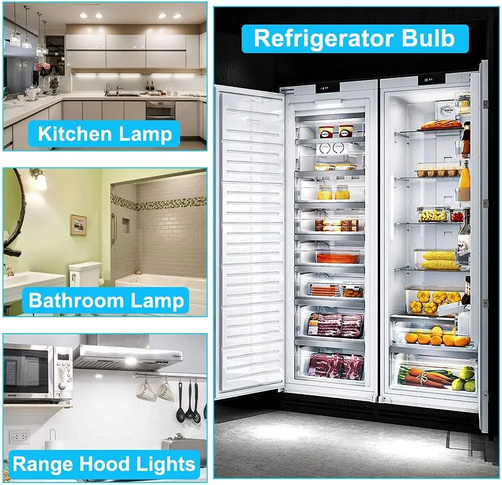 Frigidaire Freezer Light Bulb Replacement E17 Intermediate Base Compatible with Kenmore Refrigerator Replace 5304517886 KEI D28A KEL2811 KEI D28M Daylight White 5W Compact Bright Lighting, 2 Pack