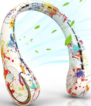 FrSara Neck Fan, Portable Fan Strong Wind, Adjustable, 360° Cooling, Super Quiet, No Blade Fan Design, No Hair Twisting, Even Air Volume On Both Sides, Non-Slip Material, Short Charging, Long Use Time
