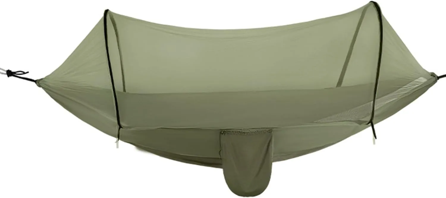 Full Coverage Zippered Portable Anti-Rollover Mosquito net Hammock with Strong Load-Bearing Capacity, Perfect for Backpacking and Hiking(Army Green,260 * 140cm)