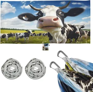 Funny Cow Camping Hammock, 330 lbs with 2 Tree Straps, Carry Bag, Single Portable Hammock for Outdoor/Indoor, Hiking, Beach, Backpacking, Travel