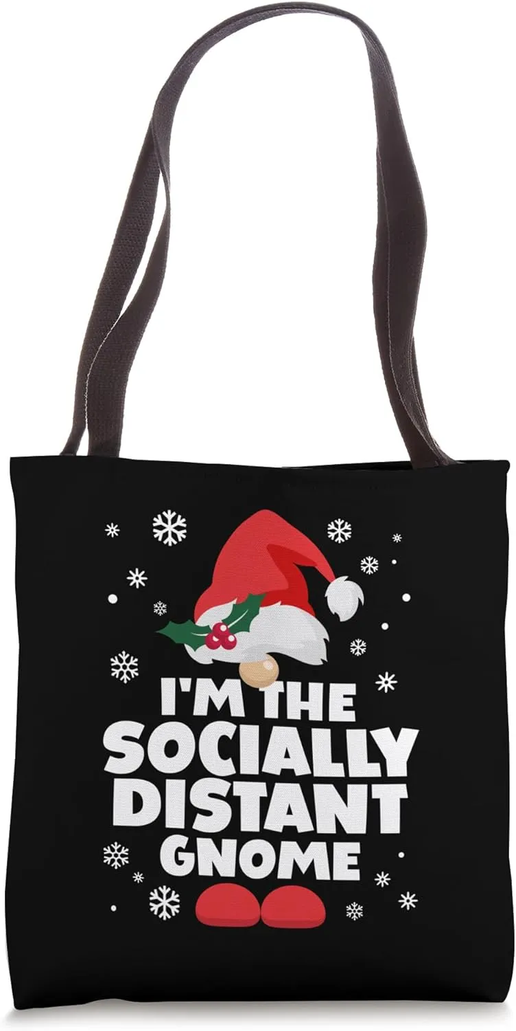 Funny Socially Distant Gnome Family Matching Group Christmas Tote Bag