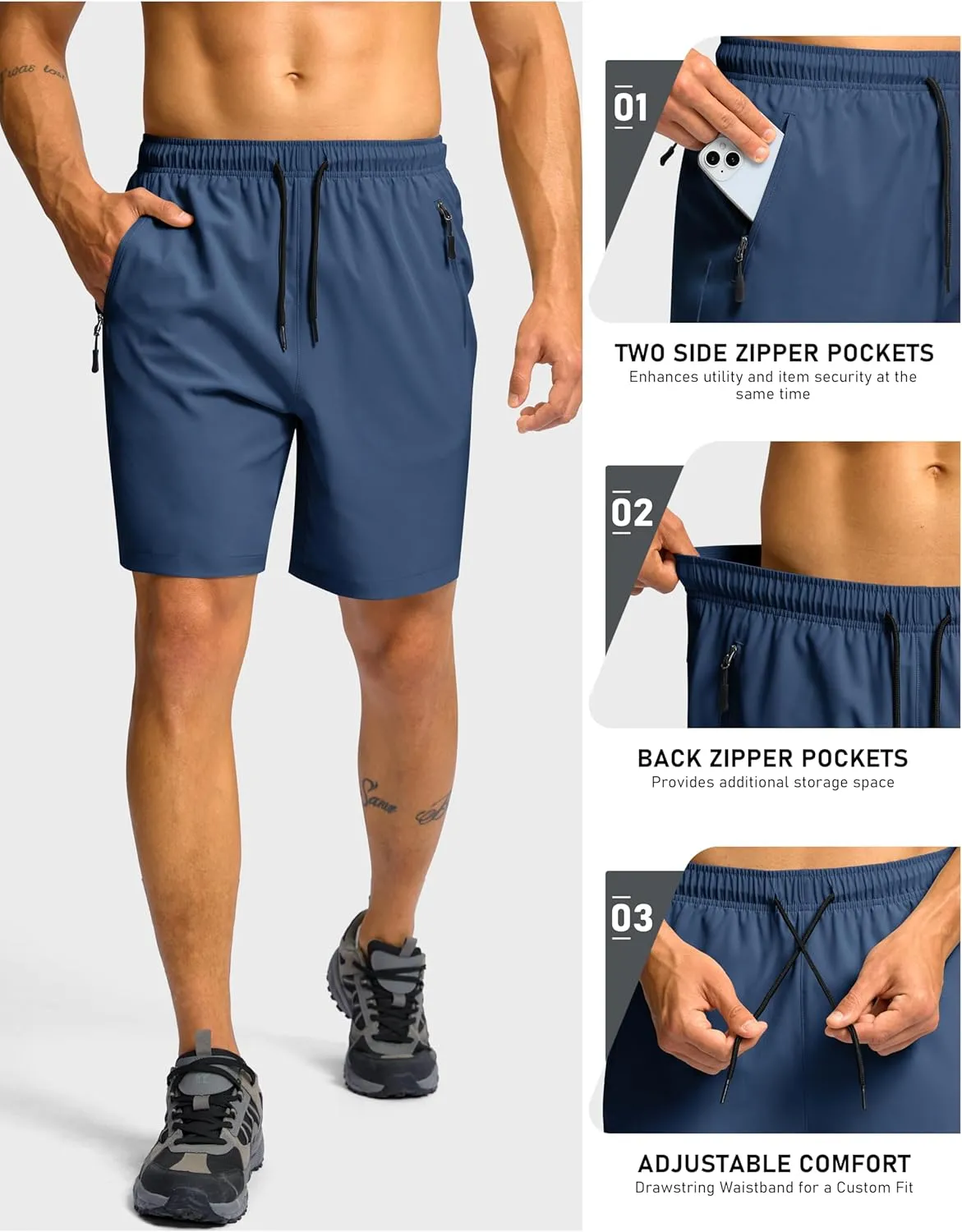 G Gradual Men's Hiking Shorts 7"/9" Lightweight Athletic Shorts for Men Quick Dry Stretch Casual Shorts with 3 Zipper Pockets