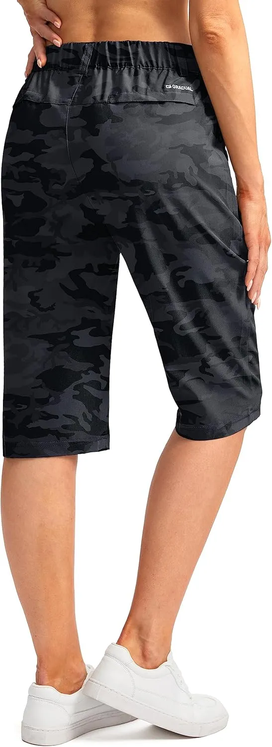 G Gradual Women's Long Hiking Cargo Shorts 13" Knee Length Lightweight Quick Dry Bermuda Shorts for Women with 5 Pockets