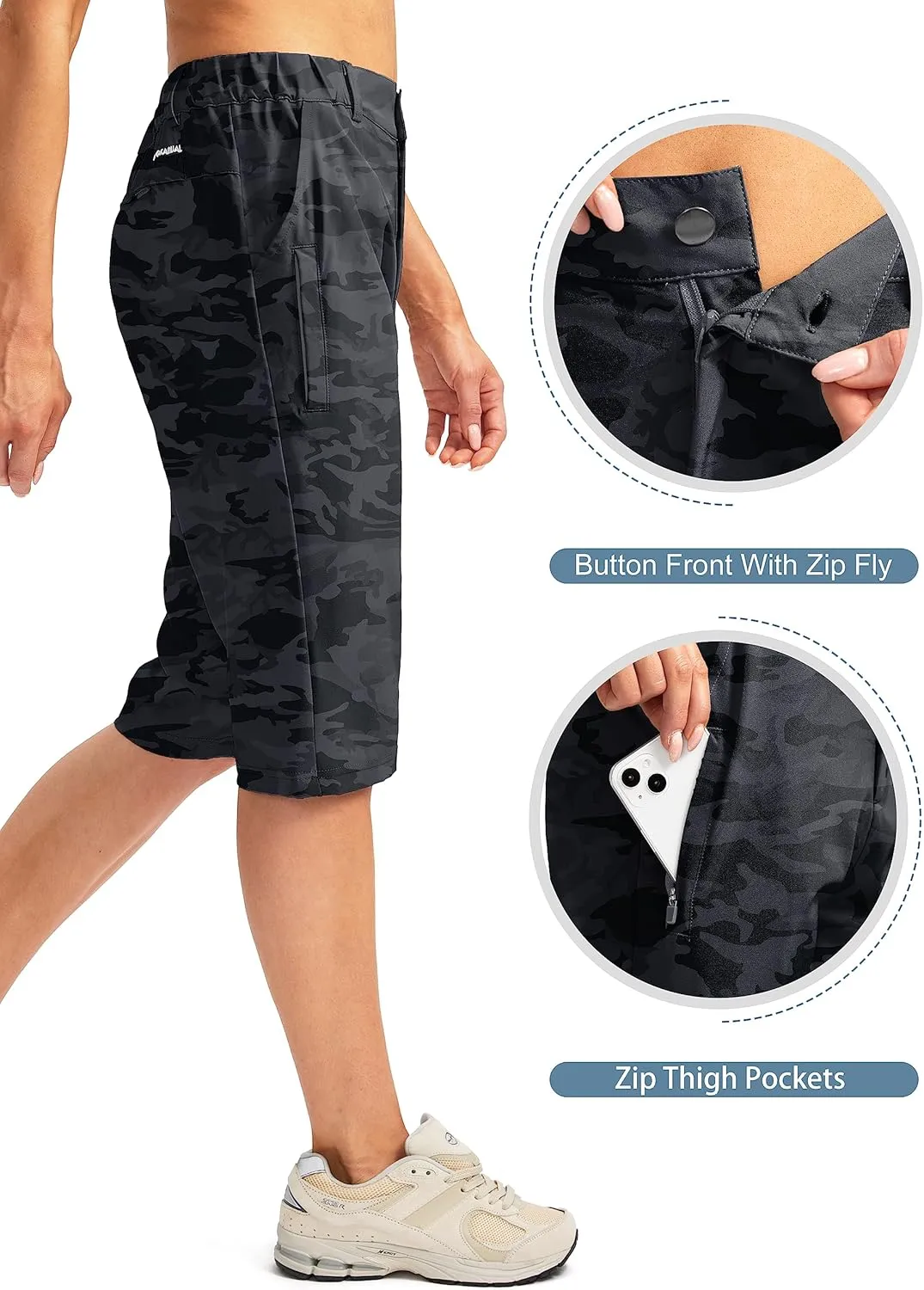 G Gradual Women's Long Hiking Cargo Shorts 13" Knee Length Lightweight Quick Dry Bermuda Shorts for Women with 5 Pockets