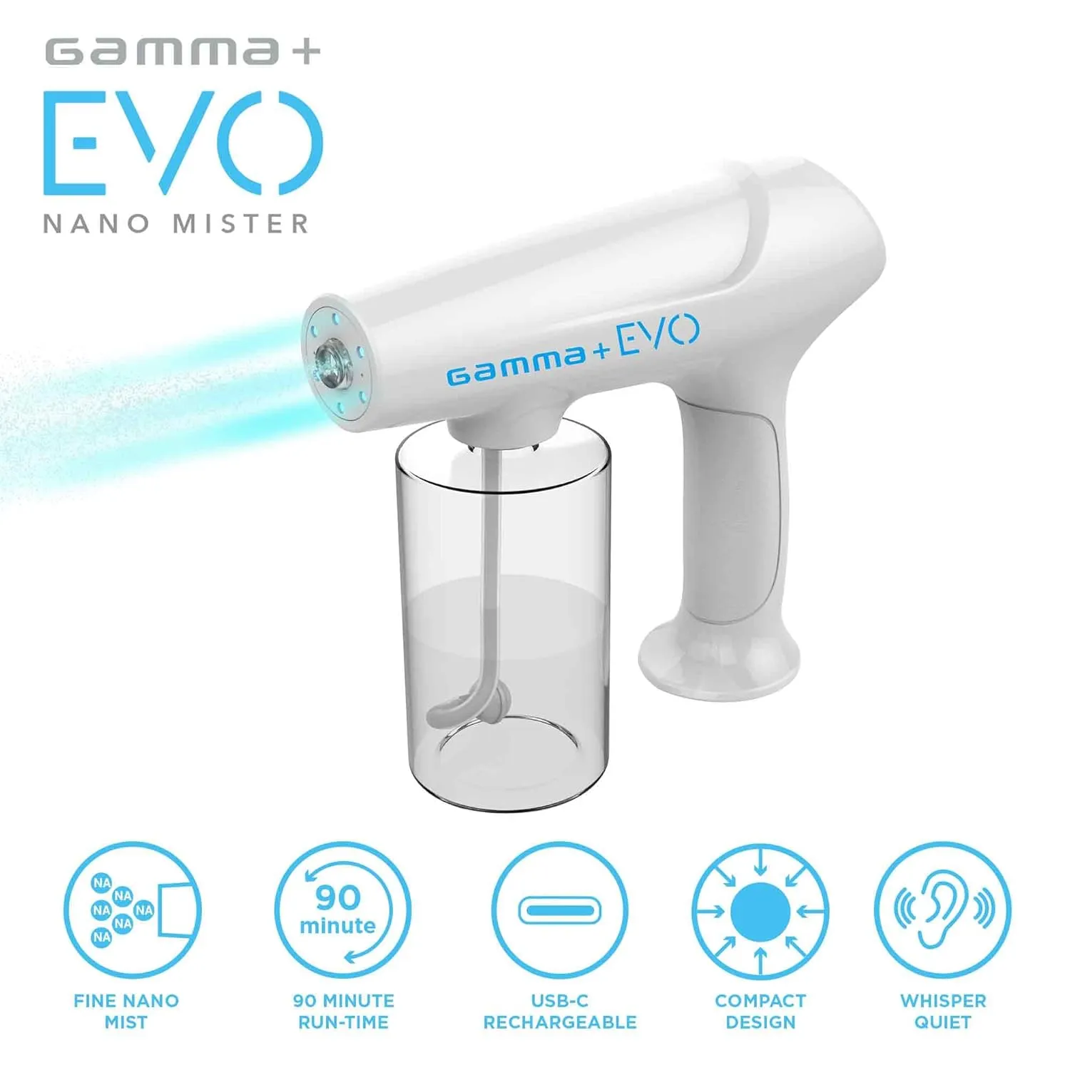 GAMMA  Evo Nano Mister Cordless Portable Water Sprayer, Disinfect Mist, USB-C Rechargeable for Barber, Salon, Home Use