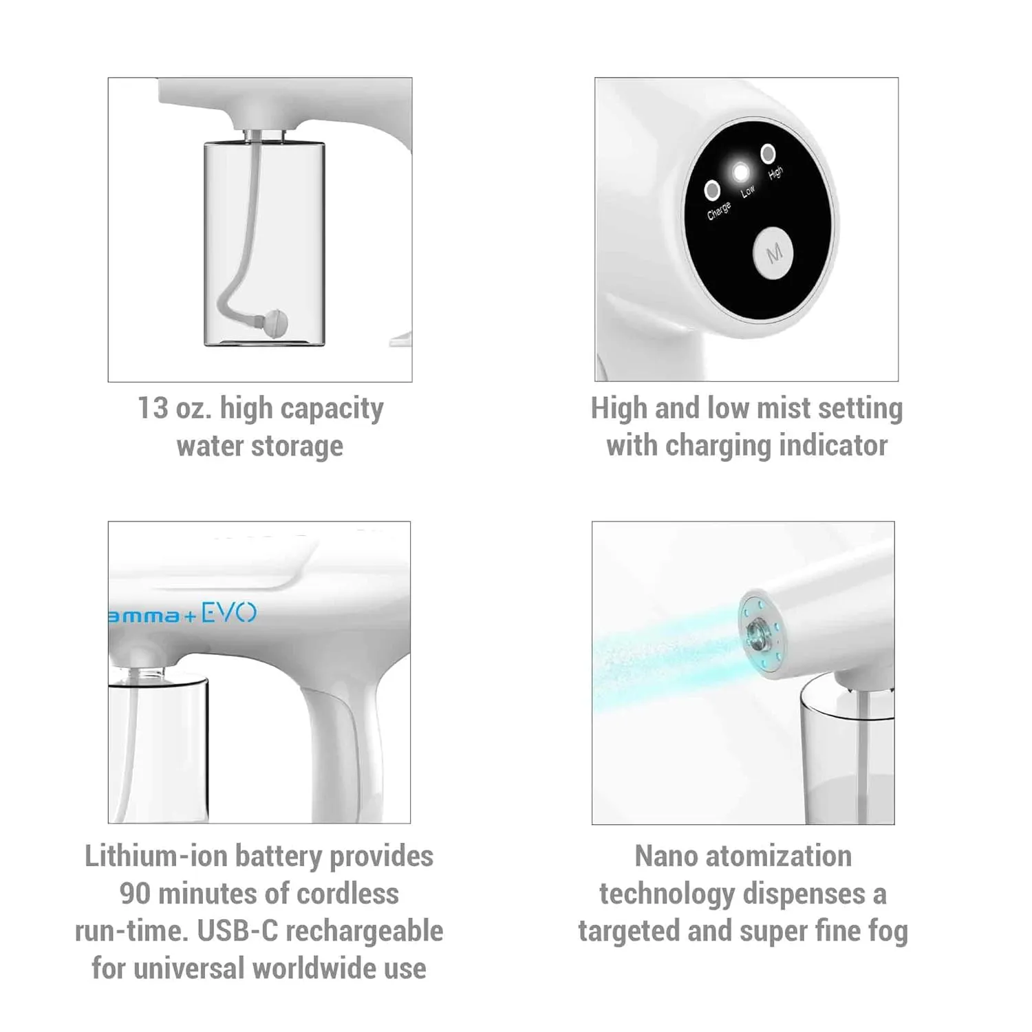 GAMMA  Evo Nano Mister Cordless Portable Water Sprayer, Disinfect Mist, USB-C Rechargeable for Barber, Salon, Home Use
