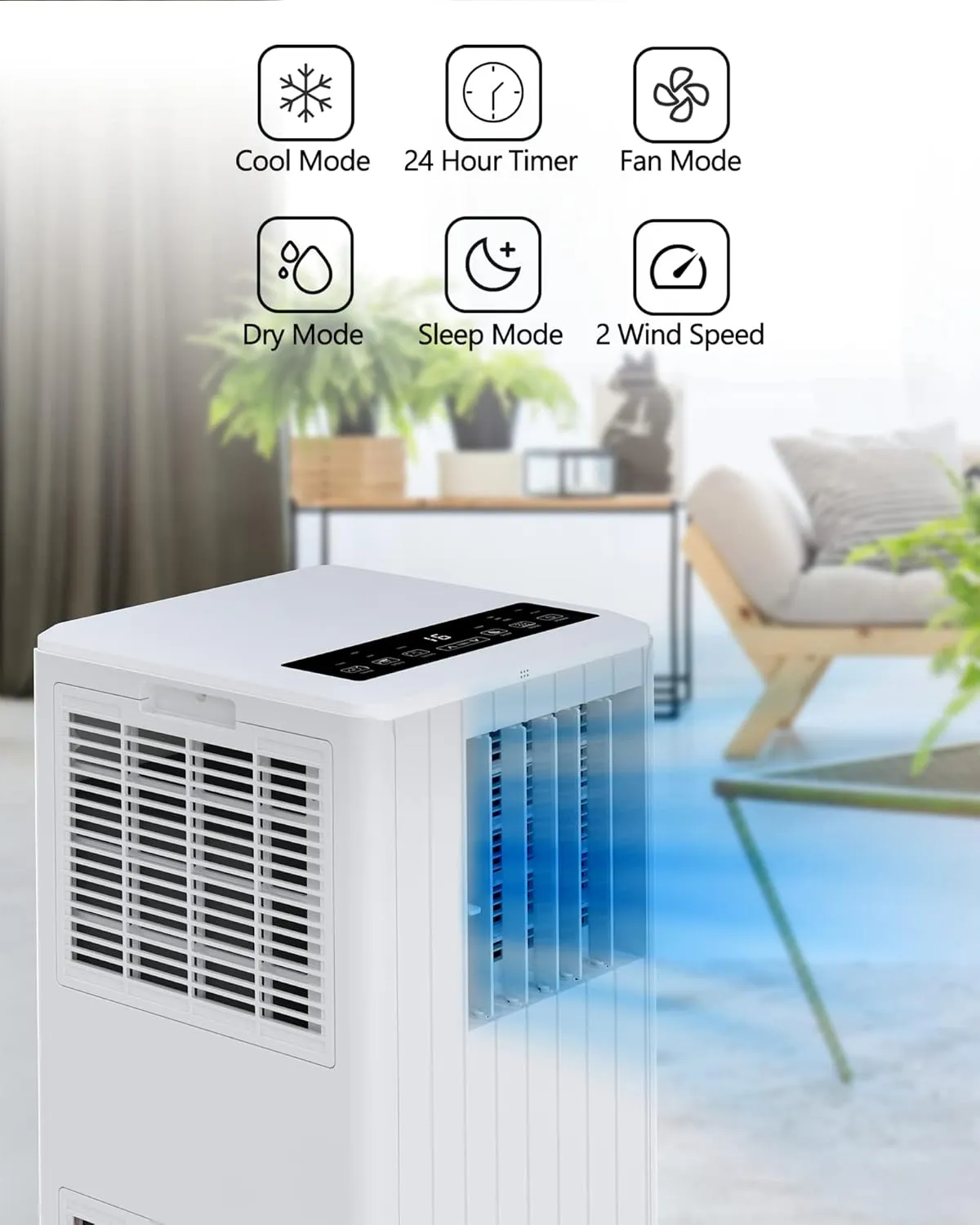 GAOMON 8,000 BTU Portable Air Conditioner, 4 Modes, 2 Wind Speeds, with Remote Control, Dehumidifier & 24 Hour Timer, Portable AC for Bedroom, Living Room, Home, Office, Studio Apartment