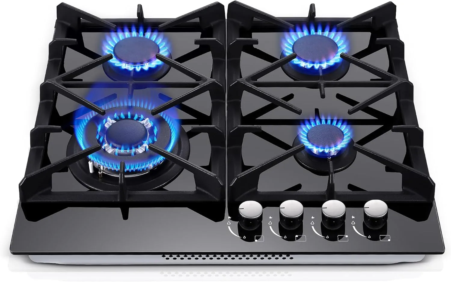 Gas Stove Top 24 inch Eascookchef, 24 inch Gas Cooktop 4 Burner, Gas Stove Top NG/LPG Convertible, Black Tempered Glass Propane Cooktop with Thermocouple Protection, Bulit-in Gas Hob