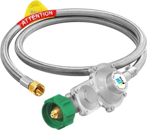 GasSaf 5FT 2 Stage Propane Regulator with Hose, Stainless Steels Dual-Stage Propane Regulator for RV, Generator, Camp Stove, Gas Grill, and Heater - CSA Certified