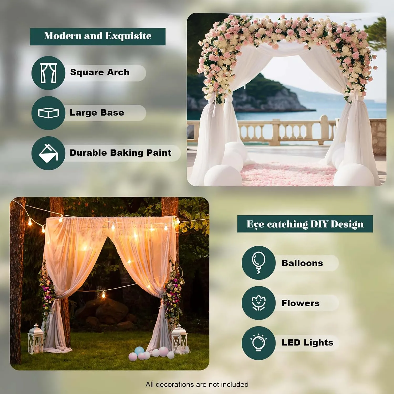 Gdrasuya10 9.8FT x 9.8FT Square Metal Wedding Garden Arch with Adjustable Height for Anniversary Birthday Party Bridal Shower Decoration Home Decor
