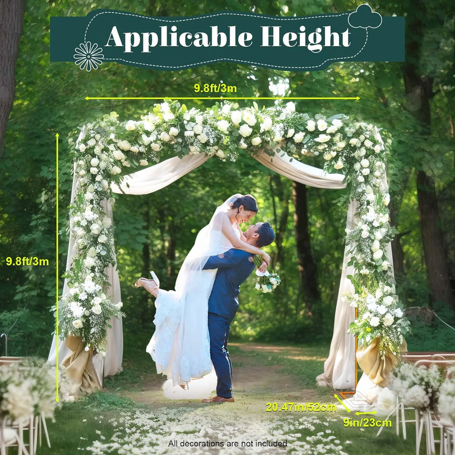 Gdrasuya10 9.8FT x 9.8FT Square Metal Wedding Garden Arch with Adjustable Height for Anniversary Birthday Party Bridal Shower Decoration Home Decor