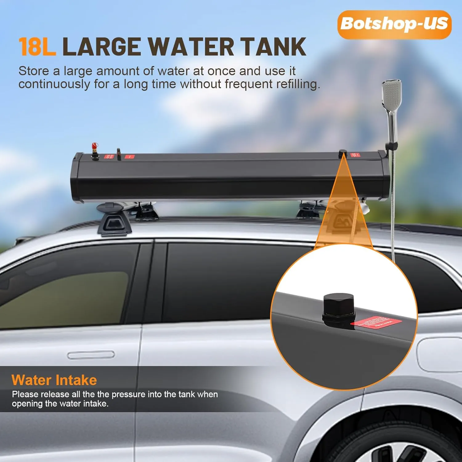 Gdrasuya10 Pressurized Water Tank for Camping Shower Roof Rack Water Tank Portable Off Road Shower Water Storage Tank with Hose Shower Head Bag Water Tank for Vehicles,Trucks,SUV