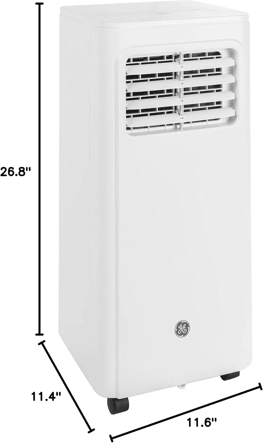 GE 8,000 BTU Portable Air Conditioner for Small Rooms up to 150 sq ft. (5,100 BTU SACC), 3-in-1 with Dehumidify, Fan and Auto Evaporation, Included Window Installation Kit