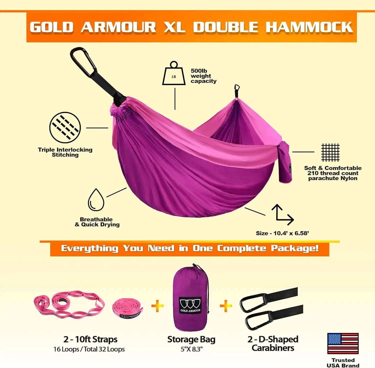 Gear with Hammock Camping Fast dispatch XL (Fuchsia Indoor Camping Hammock Tree Brand for - Straps, Based Hammock USA Pink) Portable and Accessories Double Smart design Outdoor