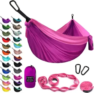 Gear with Hammock Camping Fast dispatch XL (Fuchsia Indoor Camping Hammock Tree Brand for - Straps, Based Hammock USA Pink) Portable and Accessories Double Smart design Outdoor