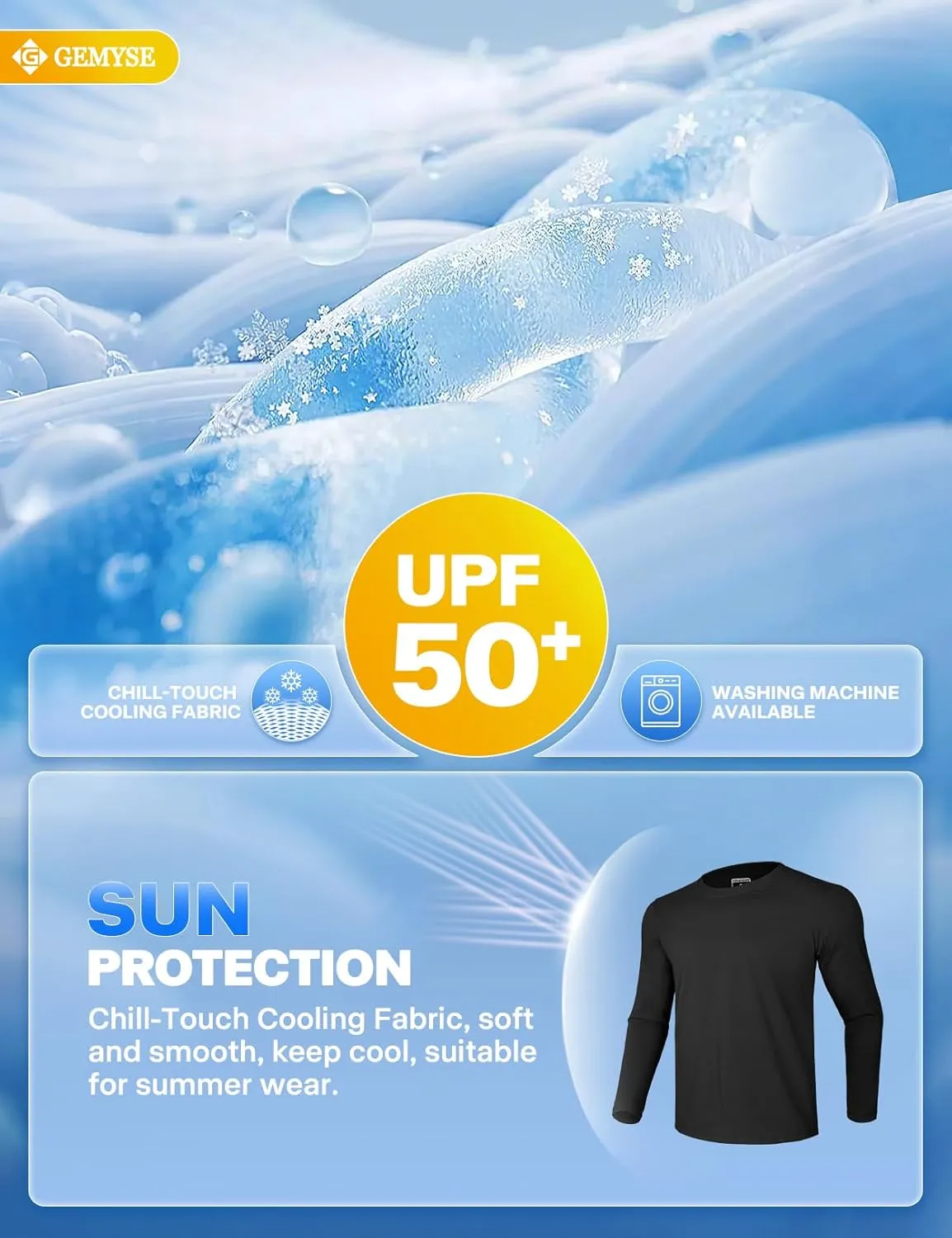 GEMYSE Men's Long Sleeve Shirts Sun Protection Athletic Breathable Moisture Wicking Rash Guard Shirt for Fishing Workout