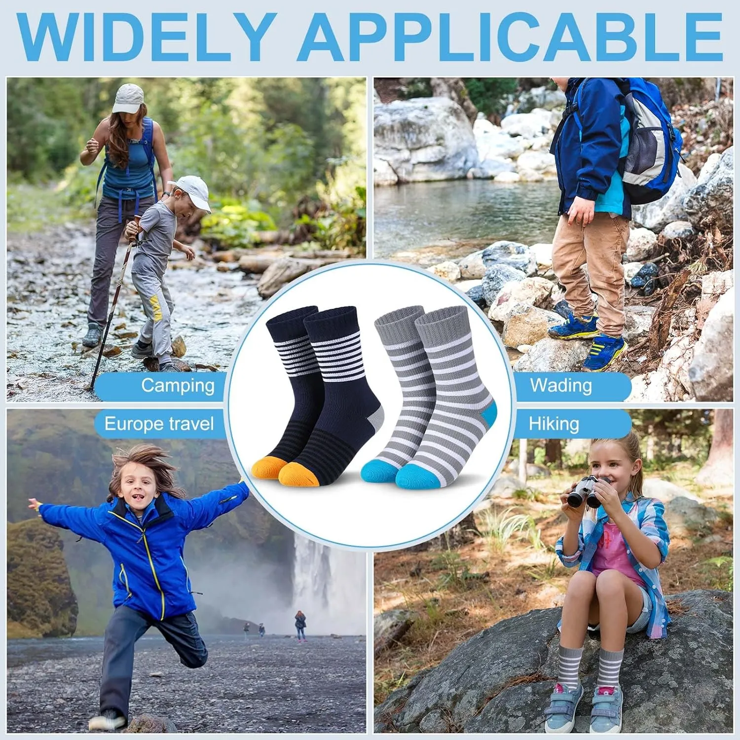 Geyoga 2 Pairs Waterproof Socks for Kids Girls Boys Breathable Skiing Hiking Socks for Travel Camping Wading