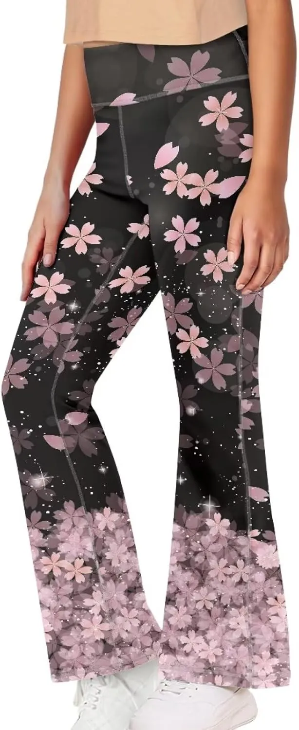 Girl Yoga Flare Wide Leg Tummy Control Stretchy Pants Breathable Kids Athletic Leggings Casual Wear Age 5-14 Years