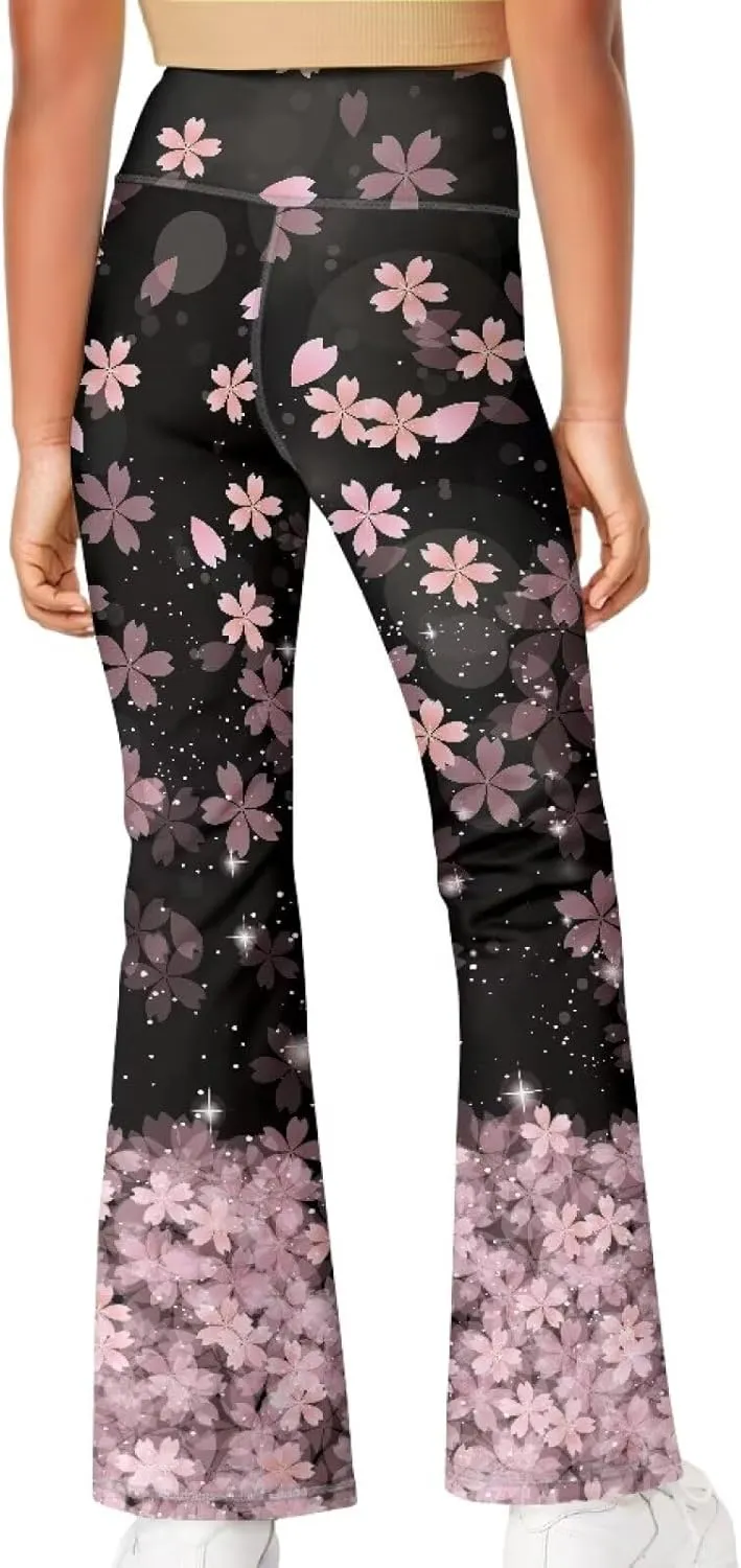 Girl Yoga Flare Wide Leg Tummy Control Stretchy Pants Breathable Kids Athletic Leggings Casual Wear Age 5-14 Years