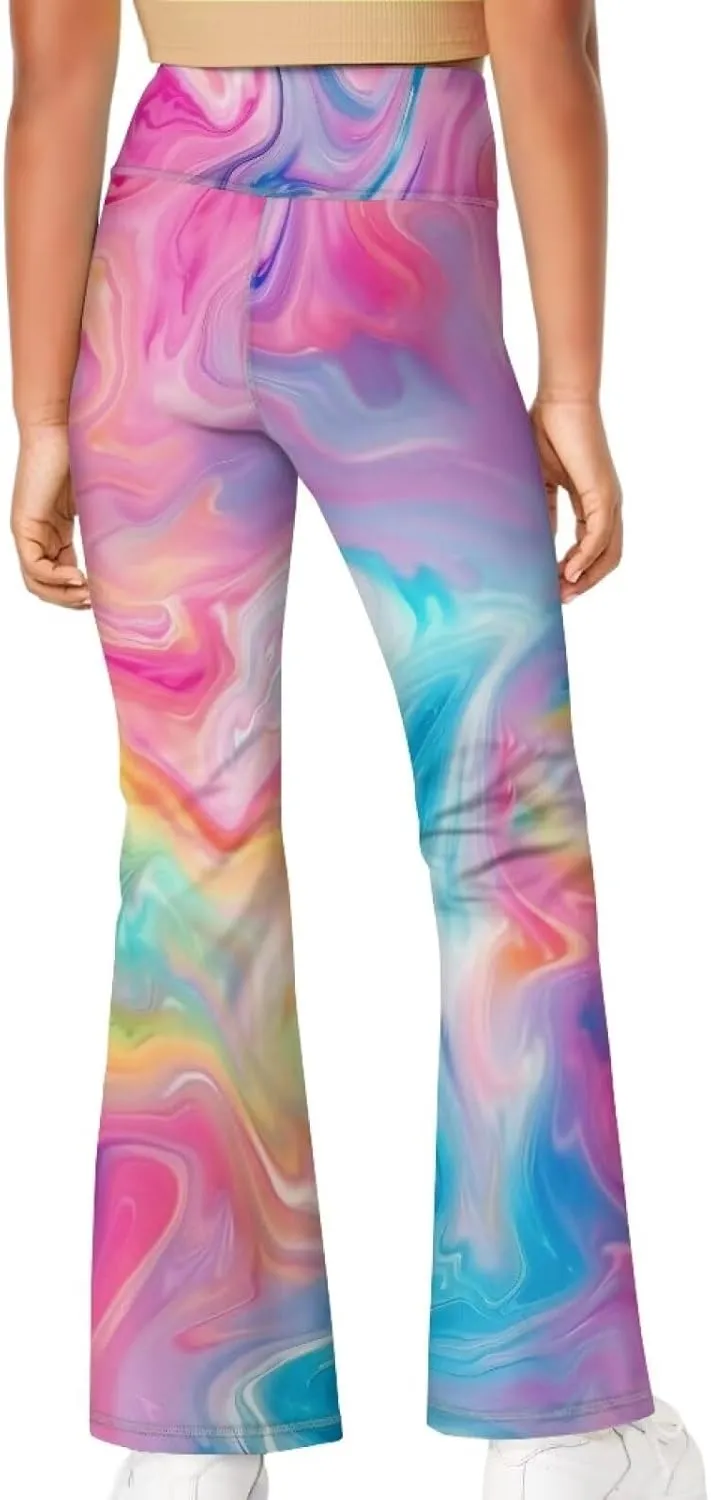 Girl Yoga Flare Wide Leg Tummy Control Stretchy Pants Breathable Kids Athletic Leggings Casual Wear Age 5-14 Years