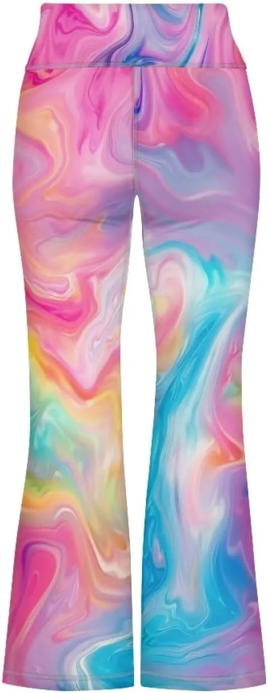 Girl Yoga Flare Wide Leg Tummy Control Stretchy Pants Breathable Kids Athletic Leggings Casual Wear Age 5-14 Years