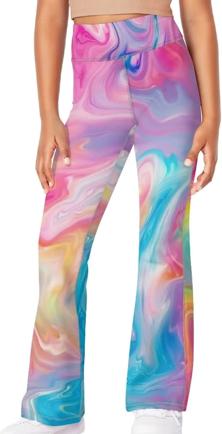 Girl Yoga Flare Wide Leg Tummy Control Stretchy Pants Breathable Kids Athletic Leggings Casual Wear Age 5-14 Years