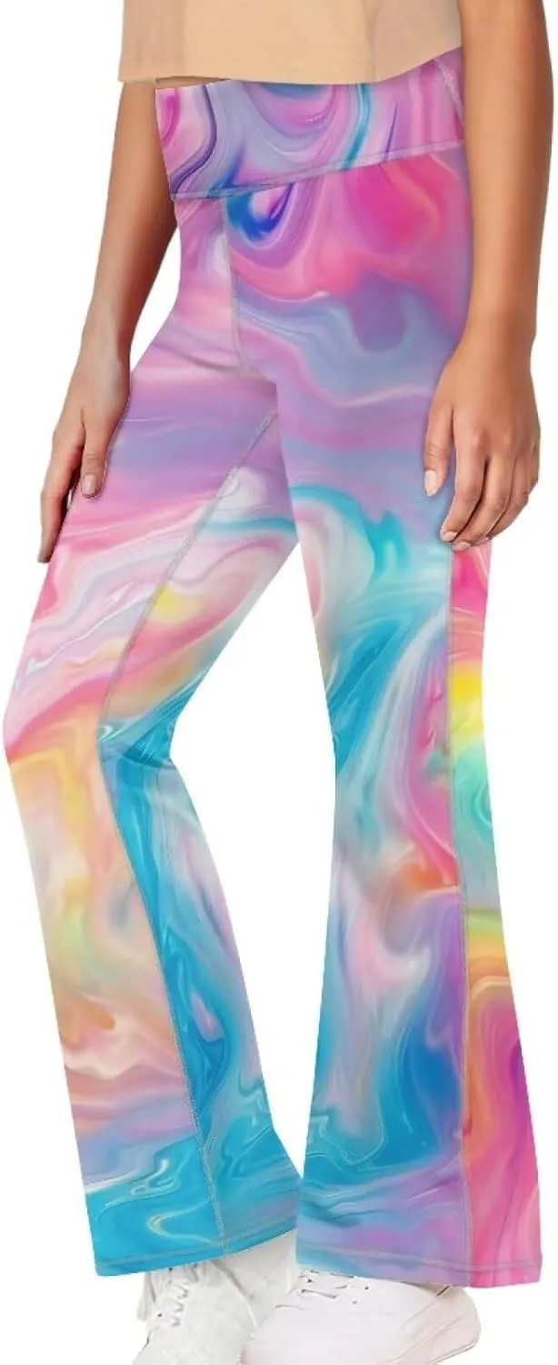 Girl Yoga Flare Wide Leg Tummy Control Stretchy Pants Breathable Kids Athletic Leggings Casual Wear Age 5-14 Years