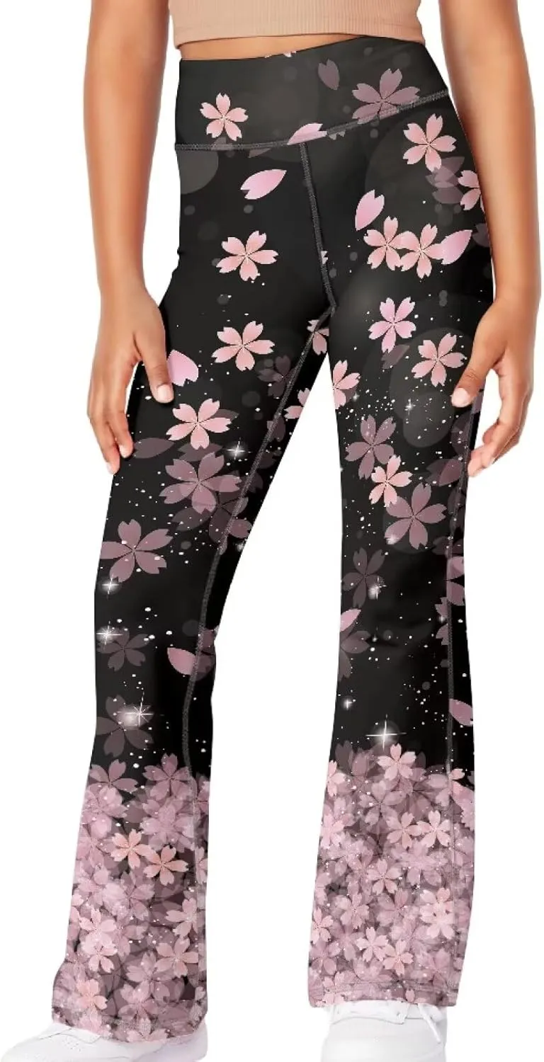 Girl Yoga Flare Wide Leg Tummy Control Stretchy Pants Breathable Kids Athletic Leggings Casual Wear Age 5-14 Years