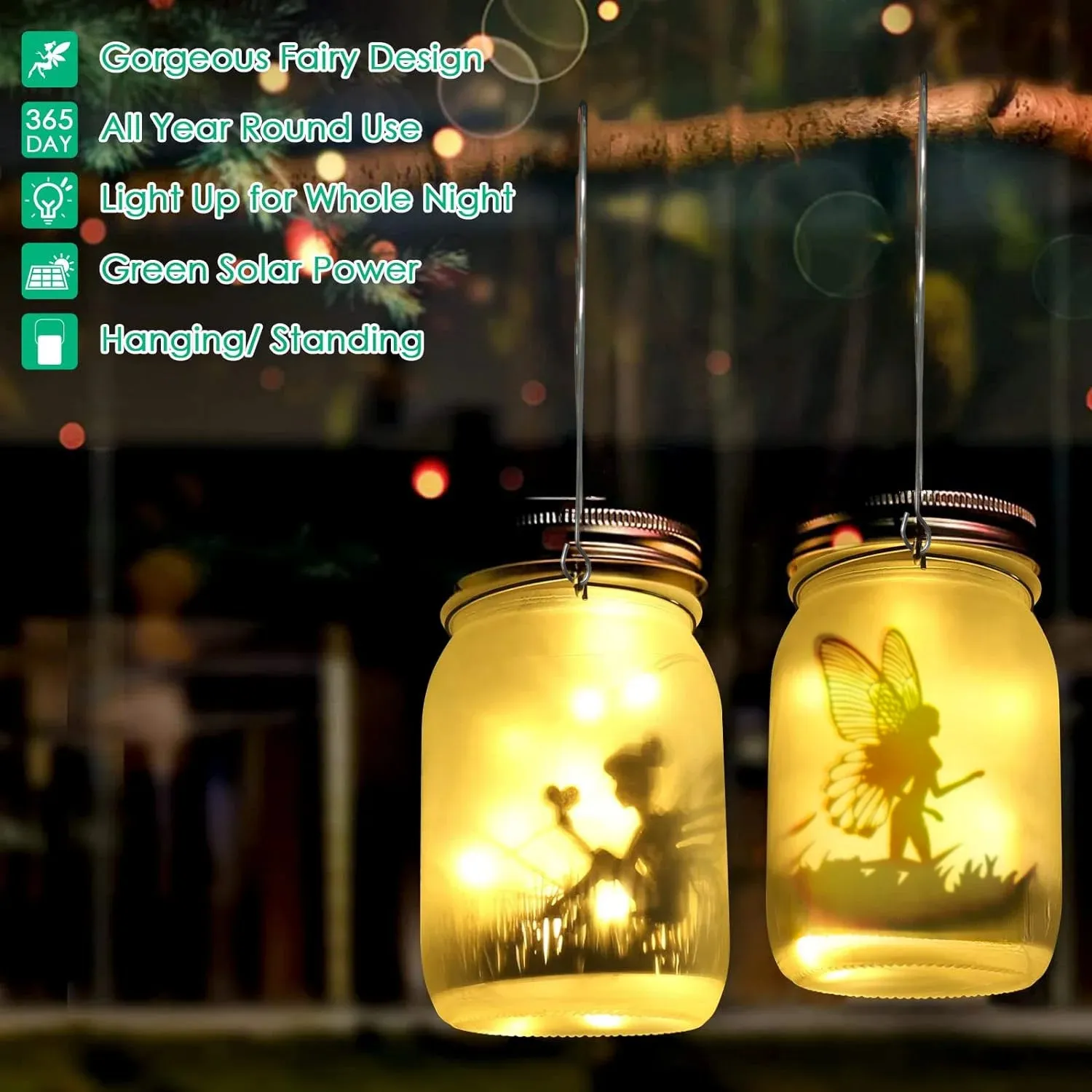 Glass Fairy Lamp – Solar-Powered Mason Jar Lantern for Magical Outdoor & Garden Decor