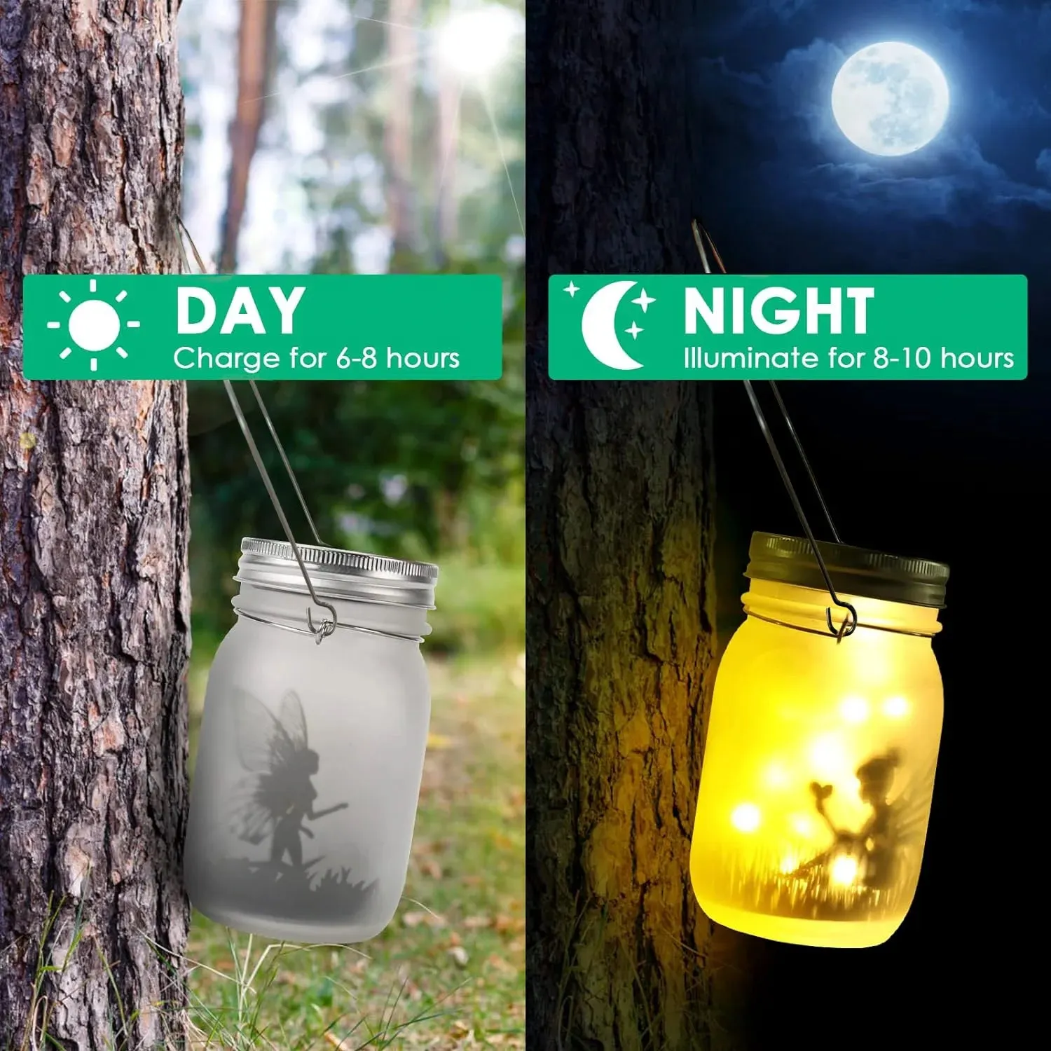 Glass Fairy Lamp – Solar-Powered Mason Jar Lantern for Magical Outdoor & Garden Decor