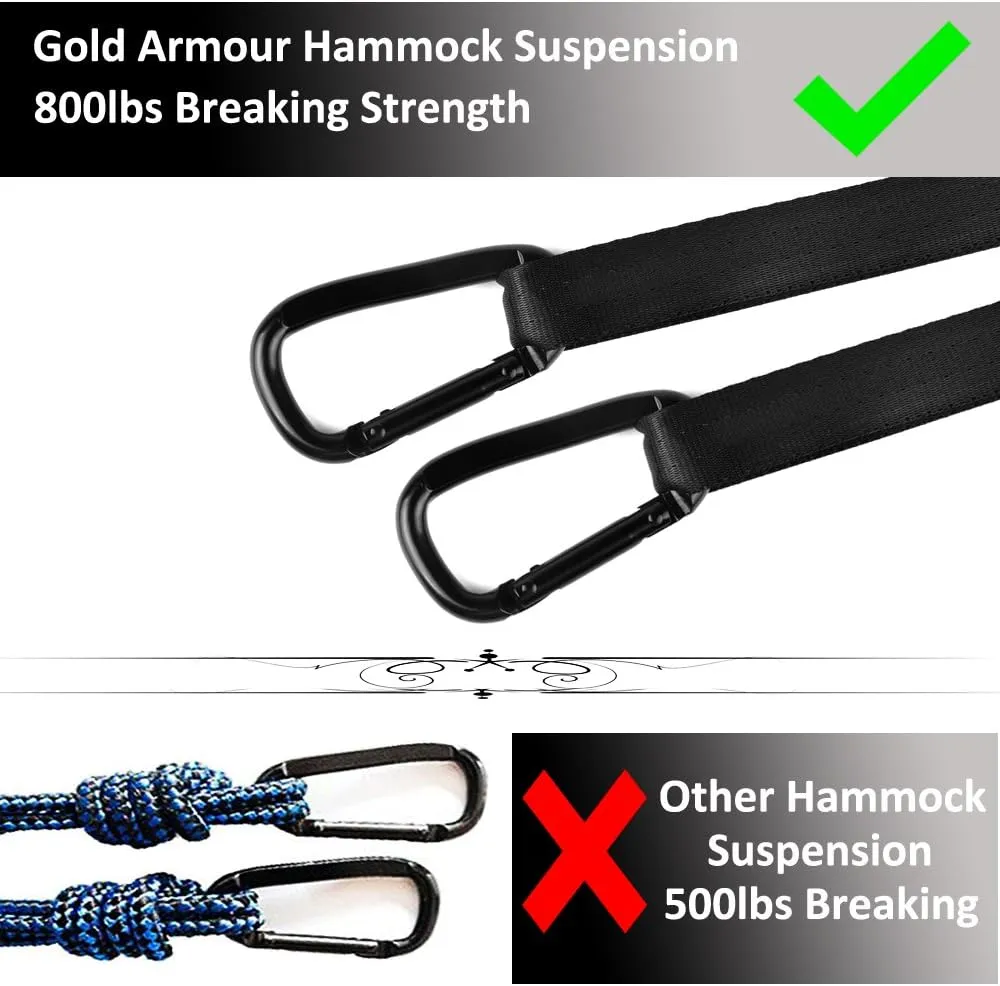 Gold Armour Camping Hammock with Bug Net - XL Double Hammock Portable Hammock Camping Accessories Gear Mosquito Bug Net Set for Outdoor Indoor, USA Based Brand (Blue & Gray)