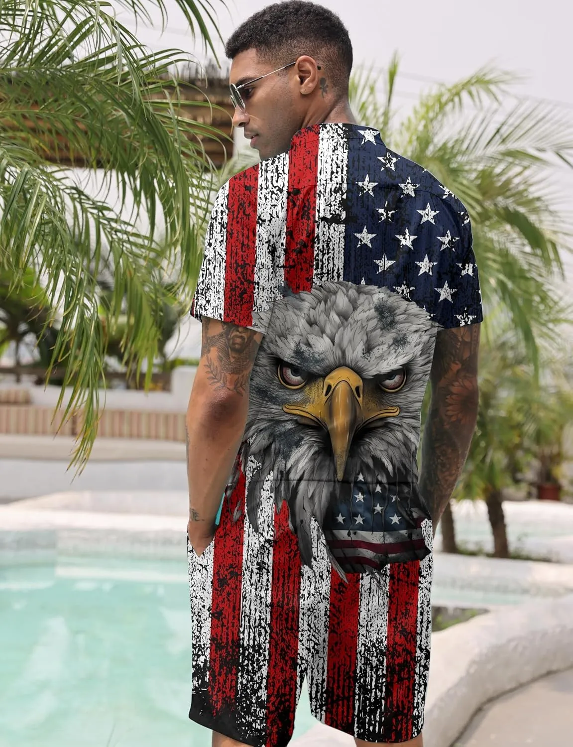 Goodstoworld Male Hawaiian Romper Fashion Zipper Slim Fit Jumpsuit with Pocket S-XXL