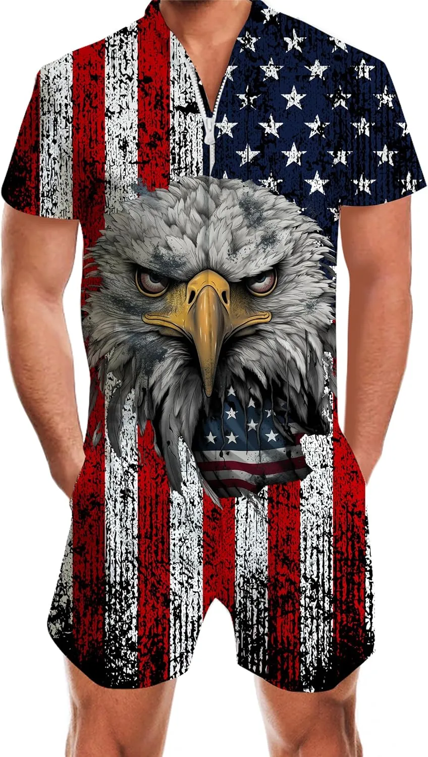 Goodstoworld Male Hawaiian Romper Fashion Zipper Slim Fit Jumpsuit with Pocket S-XXL