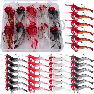 Goture Soft Shrimp Lures,Lead Head Shrimp Bait with Sharp Hooks for Freshwater Saltwater Trout Bass Salmon Crappie Walleye Pike Perch,10pcs/15pcs/30pcs Shrimp Lures with Fishing Tackle Box